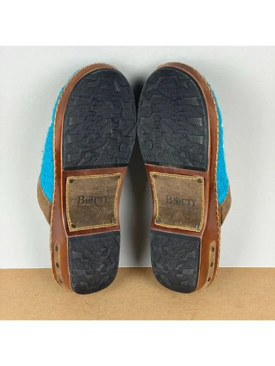 Born Bandy Blanket Mules Clogs Womens 9 Brown Blue White Slip On - Picture 6 of 11
